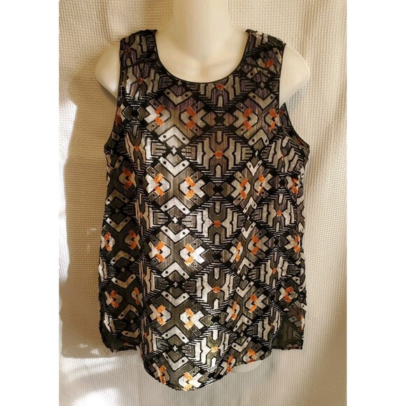 ANTHROPOLOGIE Meadow Rue Sz 8 Burnout Black Geometric Velvet Tank Top Blouse - Picture 1 of 9